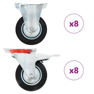 Pöörlevad kummirattad tsingitud raamiga, 16 tk, 100 mm, must, 70 kg
