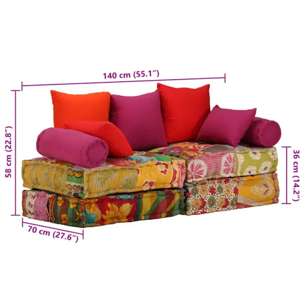 2-kohaline modulaarne diivanvoodi tumba lapitehnikas, 100% puuvill, mitmevärviline, 140 x 70 x 85 cm – 11