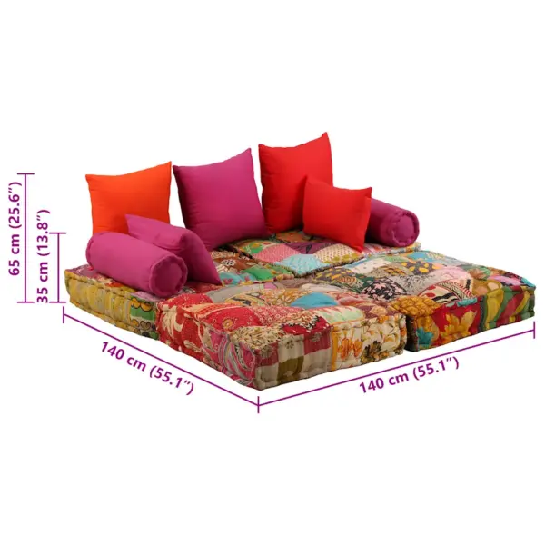 2-kohaline modulaarne diivanvoodi tumba lapitehnikas, 100% puuvill, mitmevärviline, 140 x 70 x 85 cm – 12