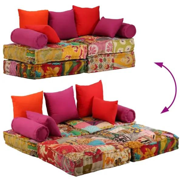 2-kohaline modulaarne diivanvoodi tumba lapitehnikas, 100% puuvill, mitmevärviline, 140 x 70 x 85 cm – 10