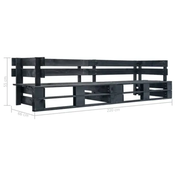 2-kohaline kaubaalustest aiadiivan, must, immutatud männipuit, 220 x 66 x 55 cm – 3