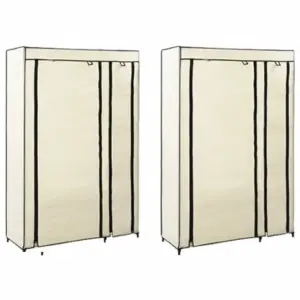 Kokkupandavad riidekapid, 2 tk, kreemjasvalge fliiskangas, 110 x 45 x 175 cm