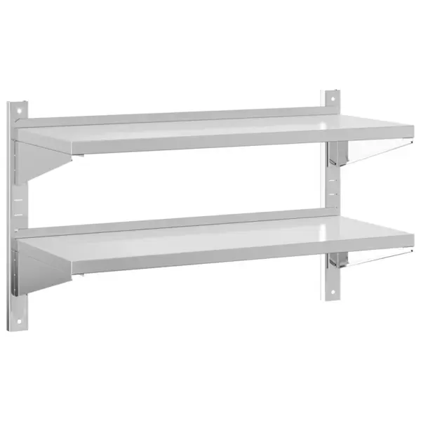 2-korruseline seinariiul tõstetud servadega, hõbedane roostevaba teras, 100 x 40 x 60 cm – 2