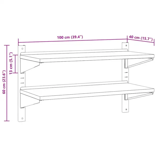 2-korruseline seinariiul tõstetud servadega, hõbedane roostevaba teras, 100 x 40 x 60 cm – 11