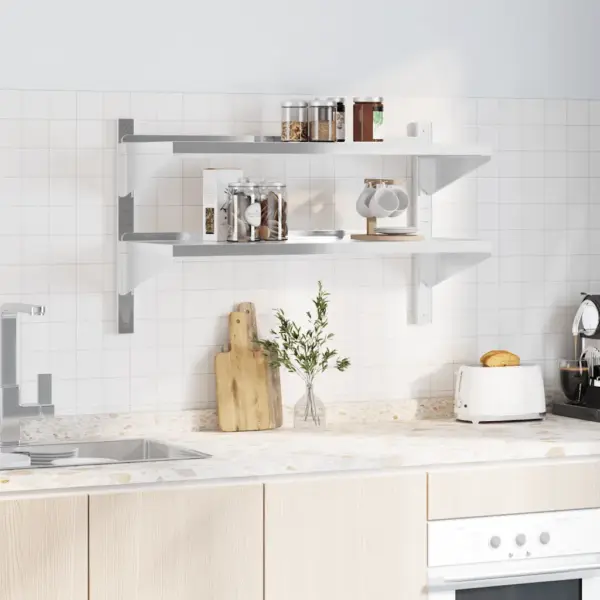 2-korruseline seinariiul tõstetud servadega, hõbedane roostevaba teras, 100 x 40 x 60 cm – 3