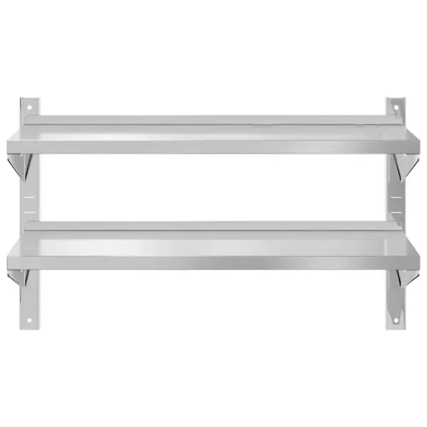 2-korruseline seinariiul tõstetud servadega, hõbedane roostevaba teras, 100 x 40 x 60 cm – 5