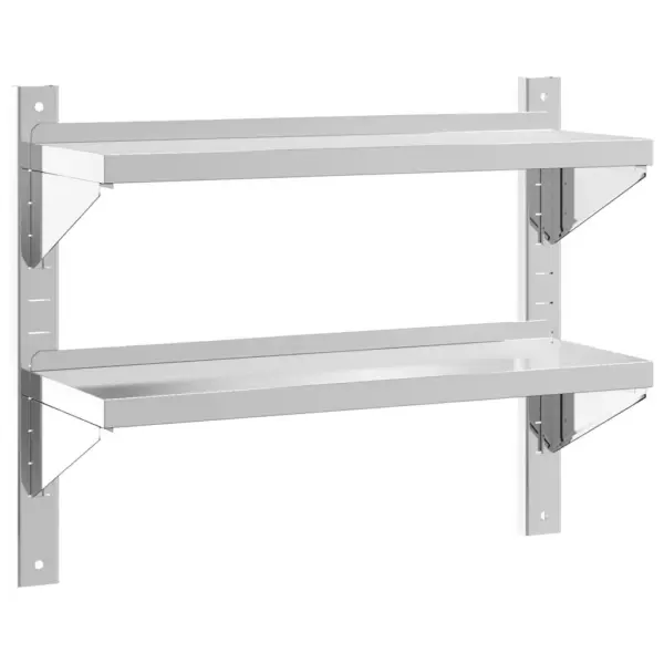 2-korruseline seinariiul tõstetud servadega, hõbedane roostevaba teras, 75 x 23,5 x 60 cm – 2
