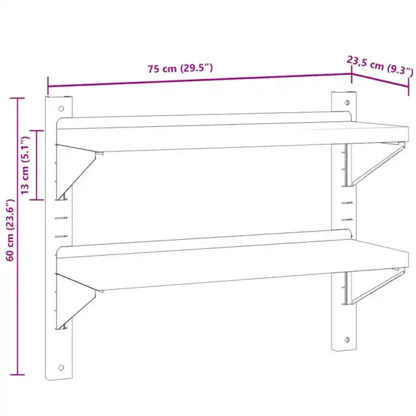 2-korruseline seinariiul tõstetud servadega, hõbedane roostevaba teras, 75 x 23,5 x 60 cm – 11