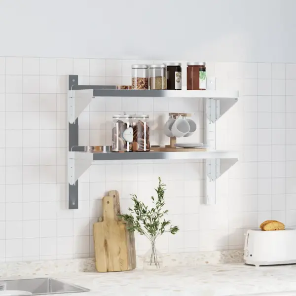 2-korruseline seinariiul tõstetud servadega, hõbedane roostevaba teras, 75 x 23,5 x 60 cm – 3