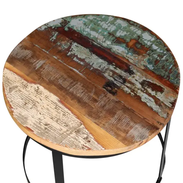 2-osaline ümmargune kohvilauakomplekt taaskasutatud puidust, pruun-must, metallraamiga, 40 ja 50 cm – 6