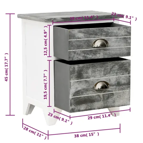 2 sahtliga öökapid, paulowniapuidust ja vineerist, hall-valged, 2 tk, 38 x 28 x 45 cm – 9