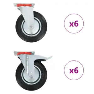 Pöörlevad kummirattad kinnitusplaadiga, 200 mm, 12 tk (6 piduriga), 180 kg