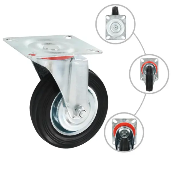 Kummist pöörlevad mööblirattad plaadiga, 24 tk, 100 mm, must, 12 piduriga – 3