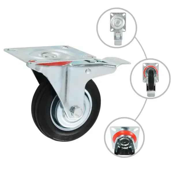 24 tk pöörlevad kummirattad, 100 mm, must, 12 piduritega, kuni 70 kg – 2