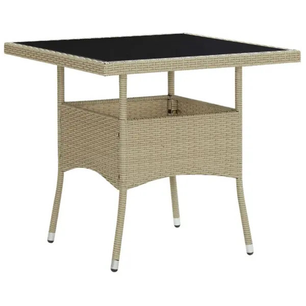 3-osaline aiamööbli komplekt, beež polürotang, klaasplaadiga laud 80 x 80 cm, 2 tugitooli pehmendatud istmepatjadega – 2