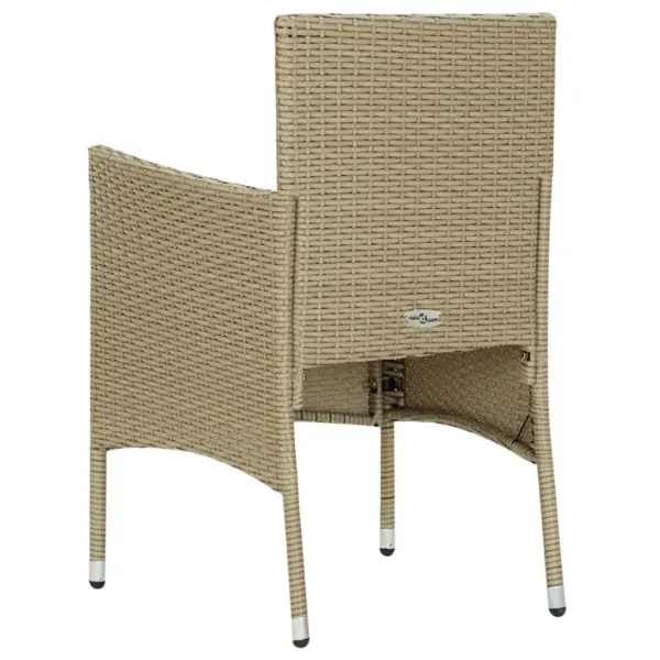 3-osaline aiamööbli komplekt, beež polürotang, klaasplaadiga laud 80 x 80 cm, 2 tugitooli pehmendatud istmepatjadega – 12