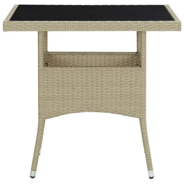 3-osaline aiamööbli komplekt, beež polürotang, klaasplaadiga laud 80 x 80 cm, 2 tugitooli pehmendatud istmepatjadega – 3