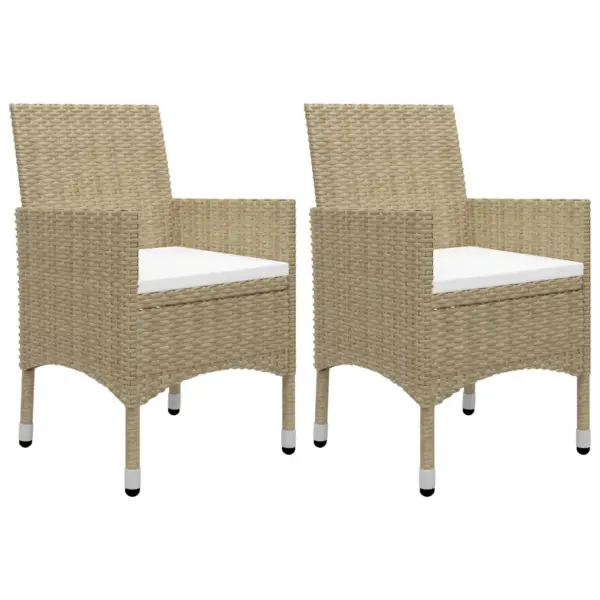 3-osaline aiamööbli komplekt, beež polürotang, klaasplaadiga laud 80 x 80 cm, 2 tugitooli pehmendatud istmepatjadega – 6