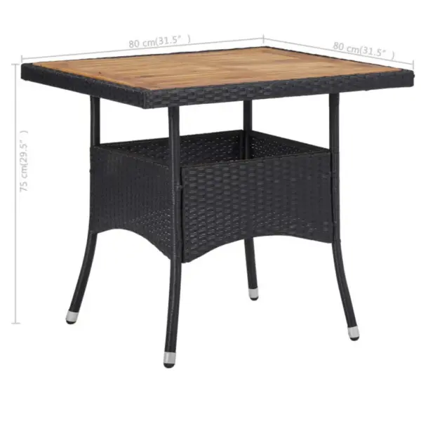 3-osaline aiamööbli komplekt, must polürotang ja akaatsiapuit, laud 80 x 80 cm, kreemjad padjad – 11