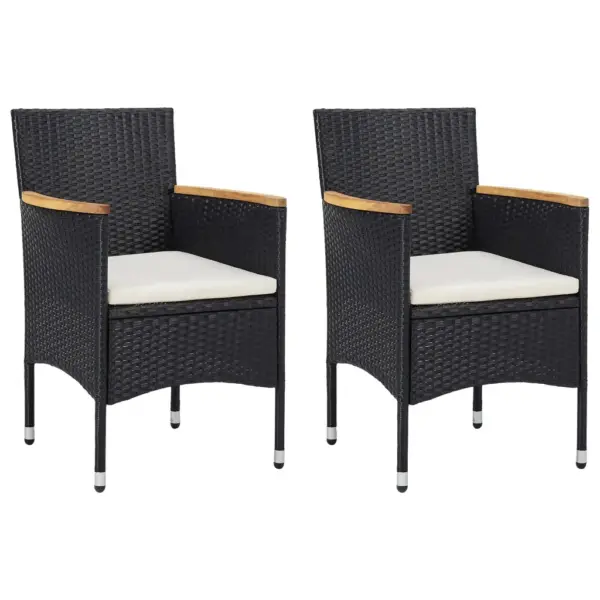 3-osaline aiamööbli komplekt, must polürotang ja akaatsiapuit, laud 80 x 80 cm, kreemjad padjad – 5