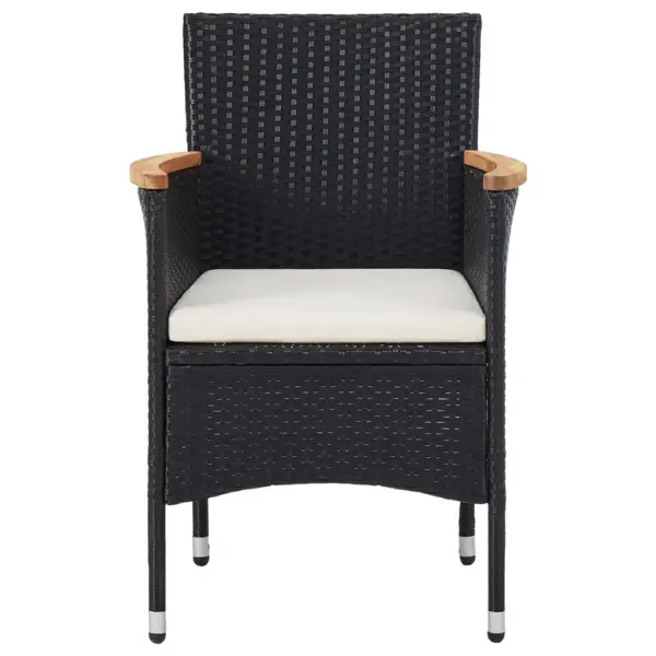 3-osaline aiamööbli komplekt, must polürotang ja akaatsiapuit, laud 80 x 80 cm, kreemjad padjad – 7