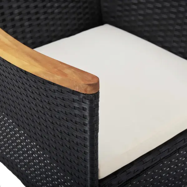 3-osaline aiamööbli komplekt, must polürotang ja akaatsiapuit, laud 80 x 80 cm, kreemjad padjad – 10