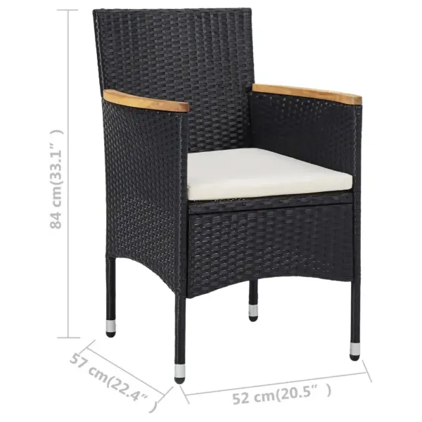3-osaline aiamööbli komplekt, must polürotang ja akaatsiapuit, laud 80 x 80 cm – 12