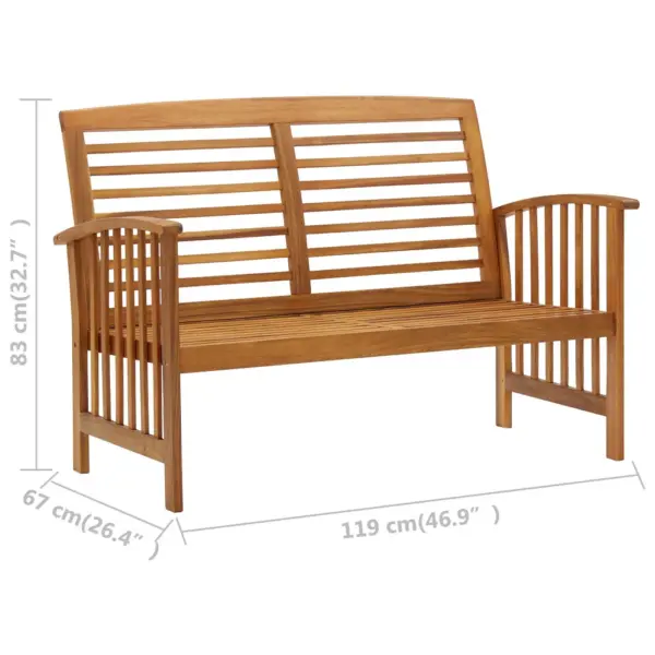 3-osaline aiamööbli komplekt, akaatsiapuit, 2 aiapinki ja kohvilaud, laud 102 x 50 x 43 cm – 9