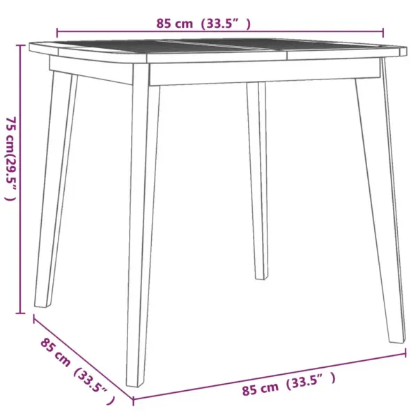 3-osaline akaatsiapuidust aiamööbli komplekt, pruun, laud 85 x 85 cm ja 2 tooli – 12