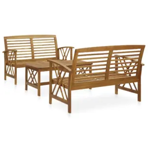 3-osaline akaatsiapuidust aiapinkide ja kohvilaua komplekt, pruun
