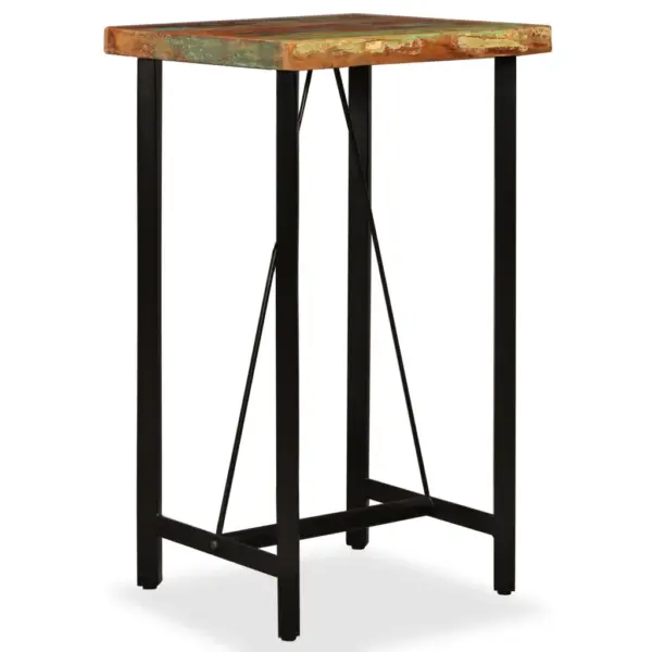 3-osaline tööstuslik baarikomplekt, taastatud puit ja ehtne nahk, laud 60 x 60 x 107 cm – 2