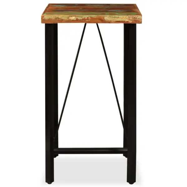 3-osaline tööstuslik baarikomplekt, taastatud puit ja ehtne nahk, laud 60 x 60 x 107 cm – 3