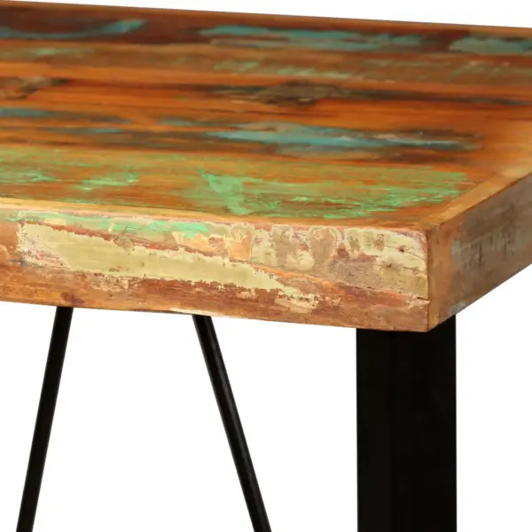 3-osaline tööstuslik baarikomplekt, taastatud puit ja ehtne nahk, laud 60 x 60 x 107 cm – 5