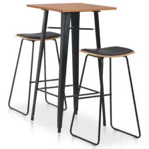3-osaline baarikomplekt, must ja pruun, terasraamiga, laud 60 x 60 x 108 cm