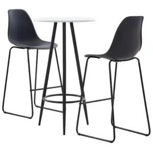 3-osaline baarikomplekt kõrge lauaga, valge MDF-baarilaud ja mustad plastist baaritoolid, laud 60 x 107,5 cm