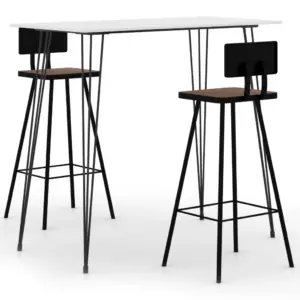 3-osaline baarikomplekt valge lauaga, taaskasutatud puidust toolid, 120 x 60 x 105 cm