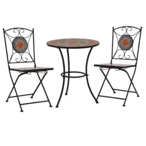 3-osaline bistrookomplekt keraamiliste plaatidega, terrakota/hall/oranž, laud 60 x 70 cm