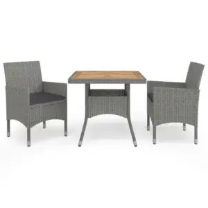 3-osaline aiamööbli komplekt hall polürotang ja akaatsiapuidust laud 80 x 80 cm