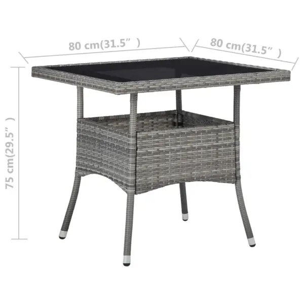 3-osaline aiamööbli komplekt, hall polürotang ja akaatsiapuit, laud 80 x 80 cm – 12
