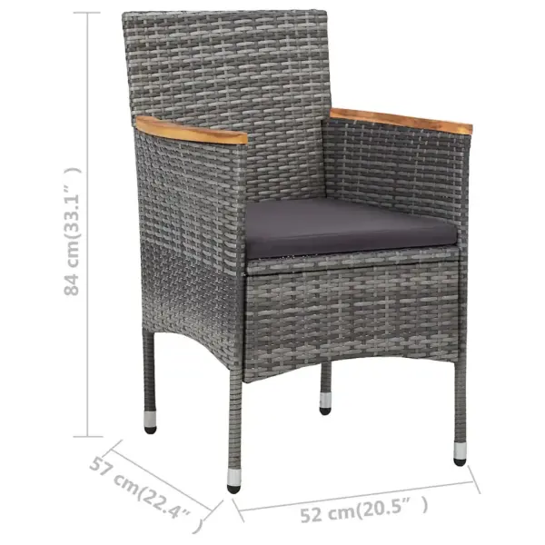 3-osaline aiamööbli komplekt, hall polürotang ja akaatsiapuit, laud 80 x 80 cm – 13