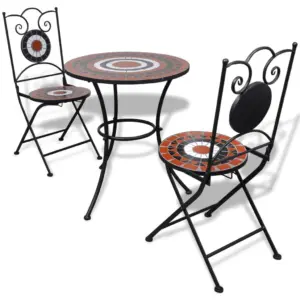 3-osaline keraamiline bistrookomplekt, terrakota/valge, laud 60 x 70 cm