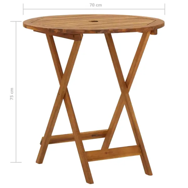 3-osaline kokkuklapitav aiamööbli komplekt, akaatsiapuit, ümar laud 70 cm – 11