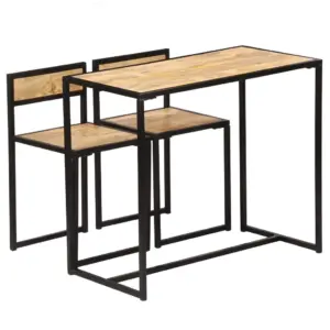 3-osaline mangopuidust söögitoakomplekt metallraamiga, pruun, laud 90 x 45 x 76 cm