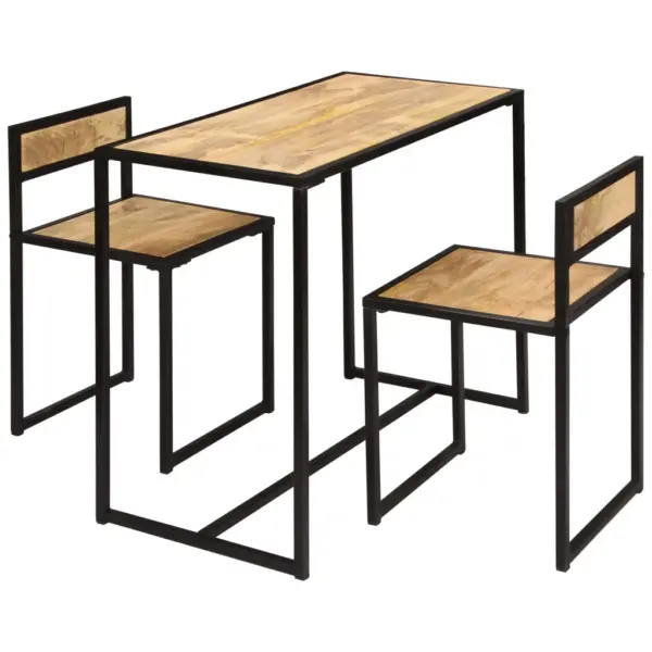 3-osaline mangopuidust söögitoakomplekt metallraamiga, pruun, laud 90 x 45 x 76 cm – 3