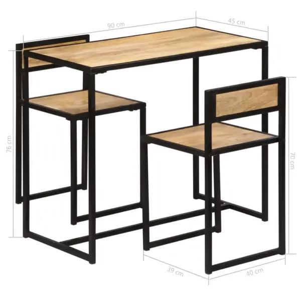 3-osaline mangopuidust söögitoakomplekt metallraamiga, pruun, laud 90 x 45 x 76 cm – 9