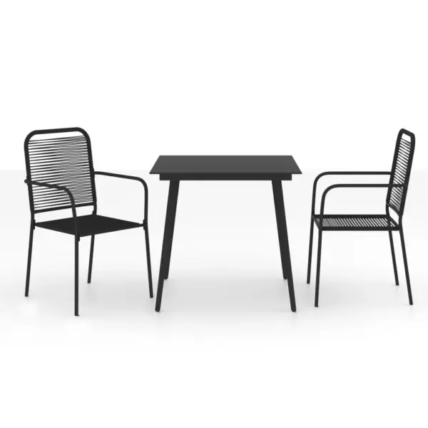 3-osaline aiamööbli komplekt puuvillanöörist toolide ja klaaslauaga, must, laud 80 x 80 cm – 2