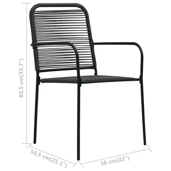 3-osaline aiamööbli komplekt puuvillanöörist toolide ja klaaslauaga, must, laud 80 x 80 cm – 11