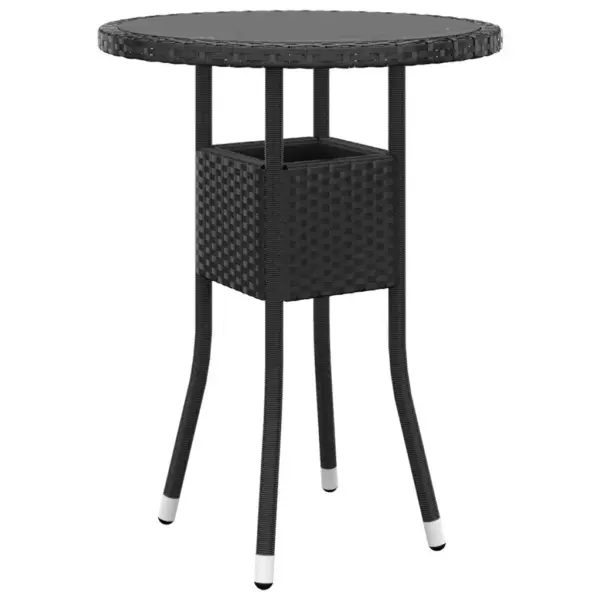 3-osaline aiamööbli komplekt, must polürotang, laud Ø60 x 75 cm, 2 tooli akaatsiapuiduga käetugede ja patjadega – 3