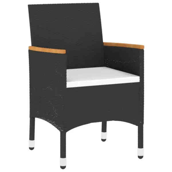 3-osaline aiamööbli komplekt, must polürotang, laud Ø60 x 75 cm, 2 tooli akaatsiapuiduga käetugede ja patjadega – 5