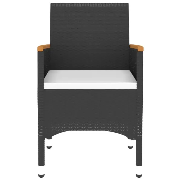 3-osaline aiamööbli komplekt, must polürotang, laud Ø60 x 75 cm, 2 tooli akaatsiapuiduga käetugede ja patjadega – 6